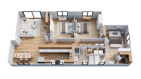 Floor plan for 3 beds, 2 baths, 1210 sqft